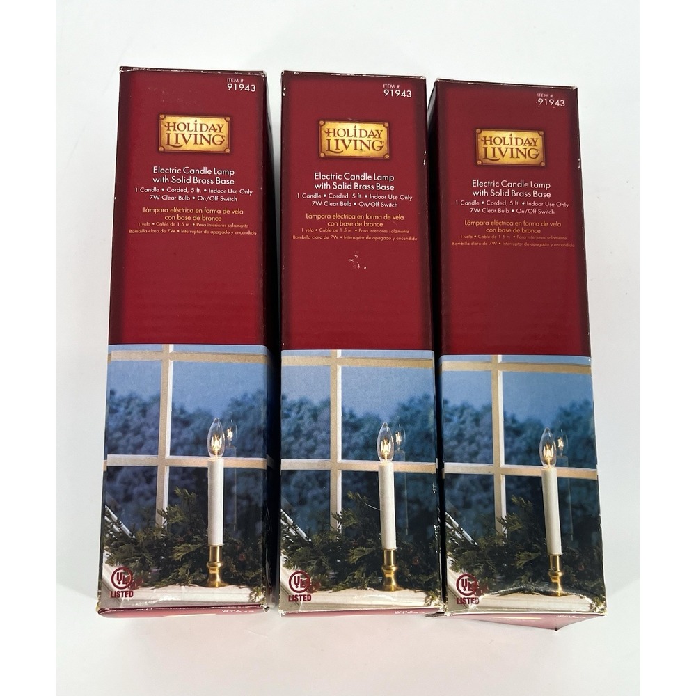 Set of 3 Holiday Living Electric Candle Lamp #91943 Solid Brass Base 7W Bulb